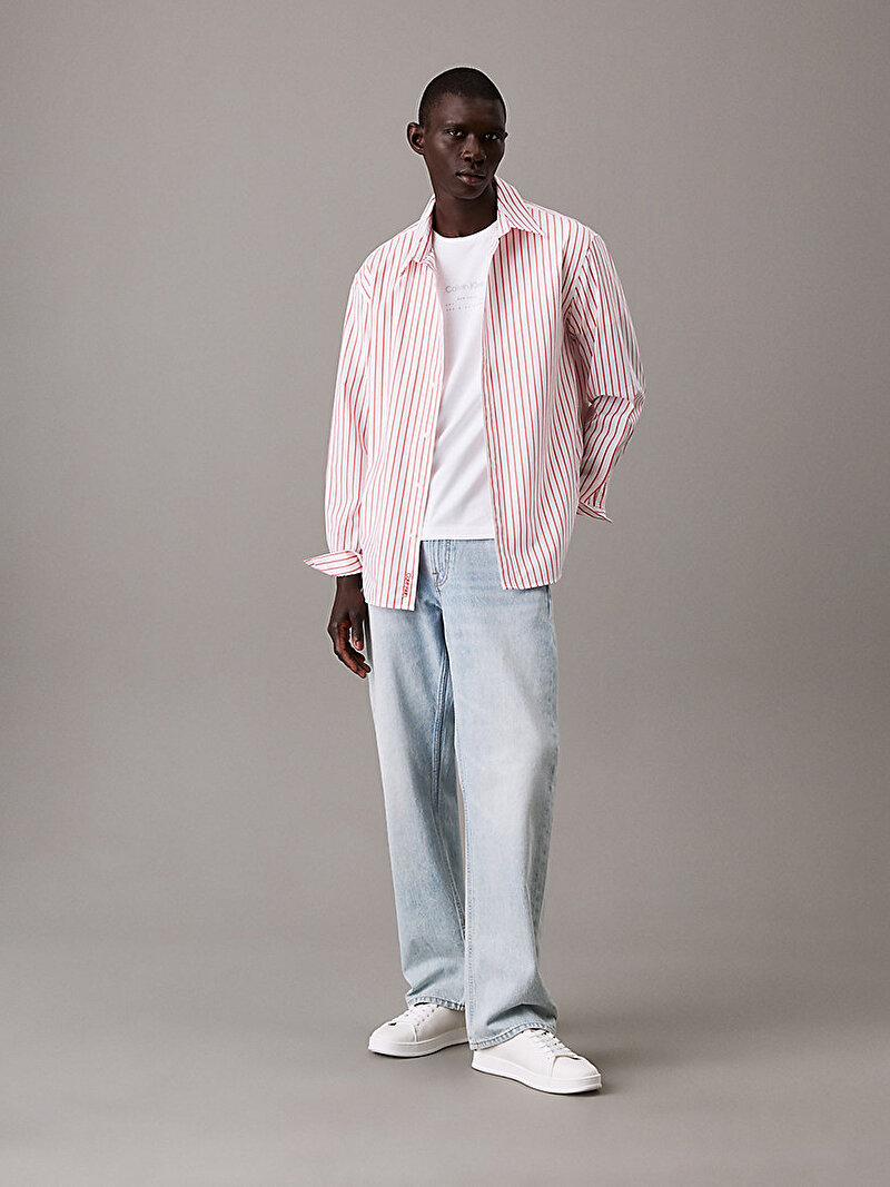 Calvin Klein Beyaz Renkli Erkek Raised Editorial Logo T-shirt