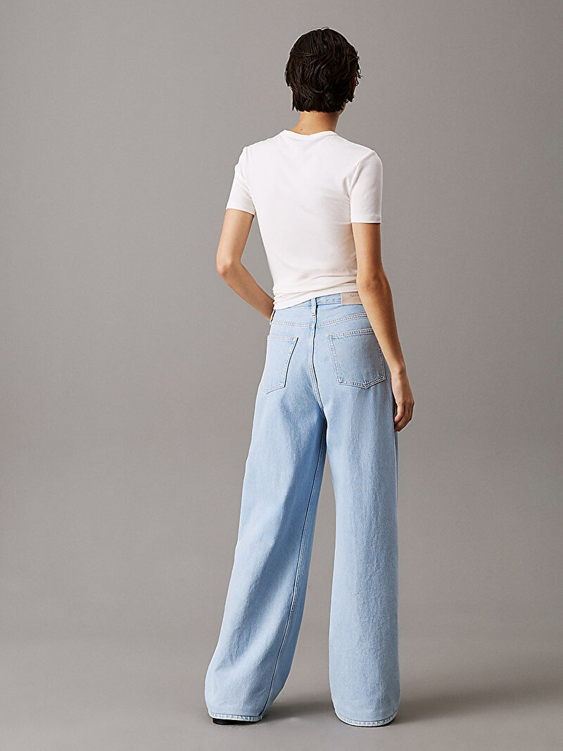 Calvin Klein Beyaz Renkli Kadın Modal Rib Slim T-shirt