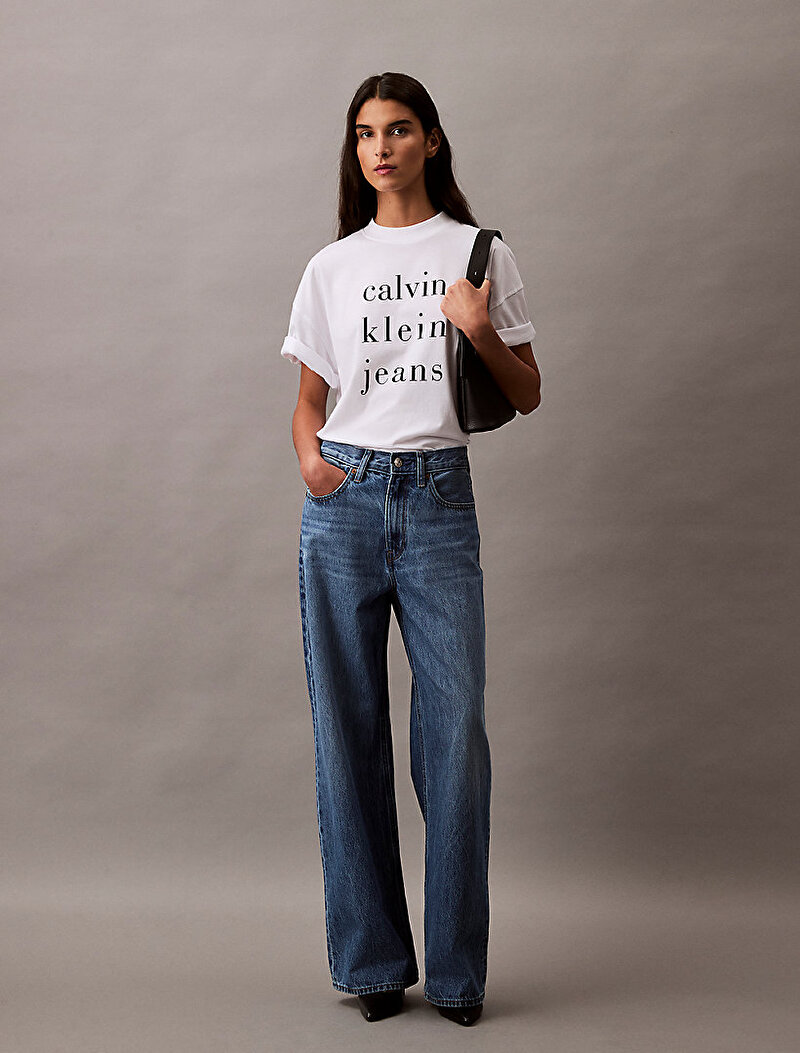 Calvin Klein Beyaz Renkli Kadın CKJ Logo T-shirt