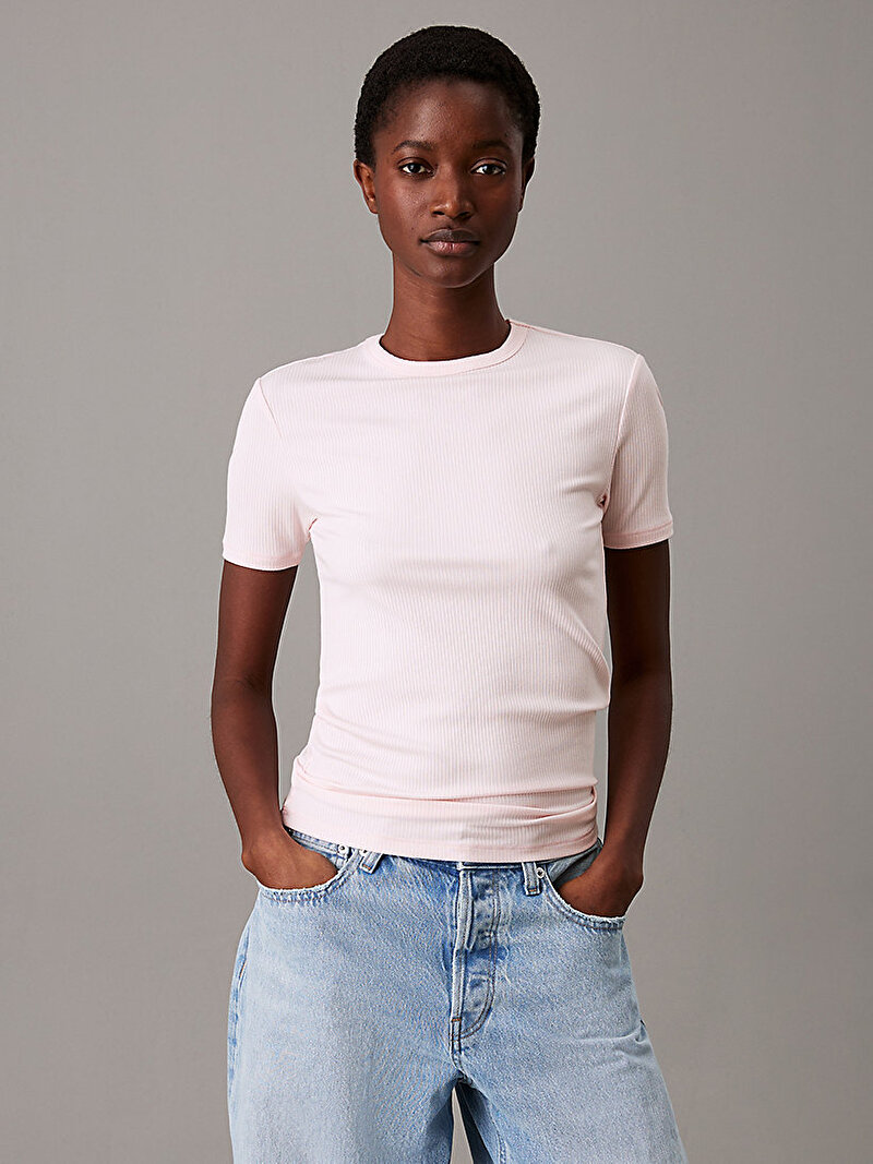 Calvin Klein Pembe Renkli Kadın Modal Rib Slim T-shirt