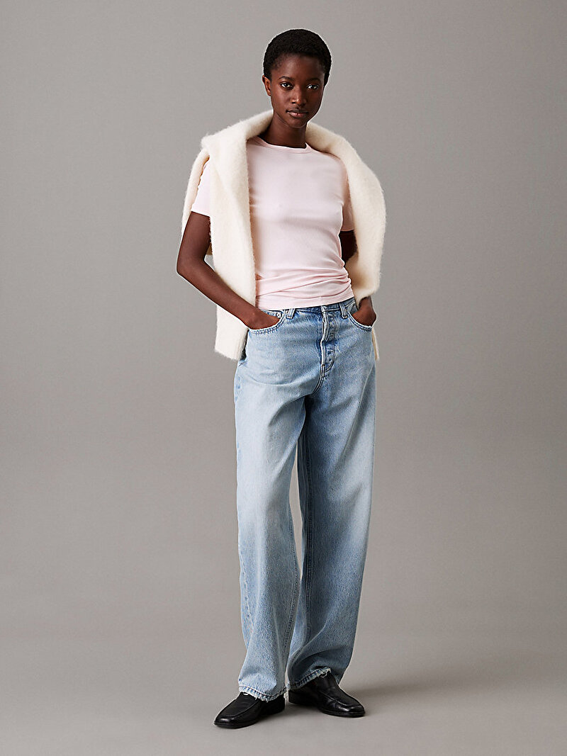 Calvin Klein Pembe Renkli Kadın Modal Rib Slim T-shirt