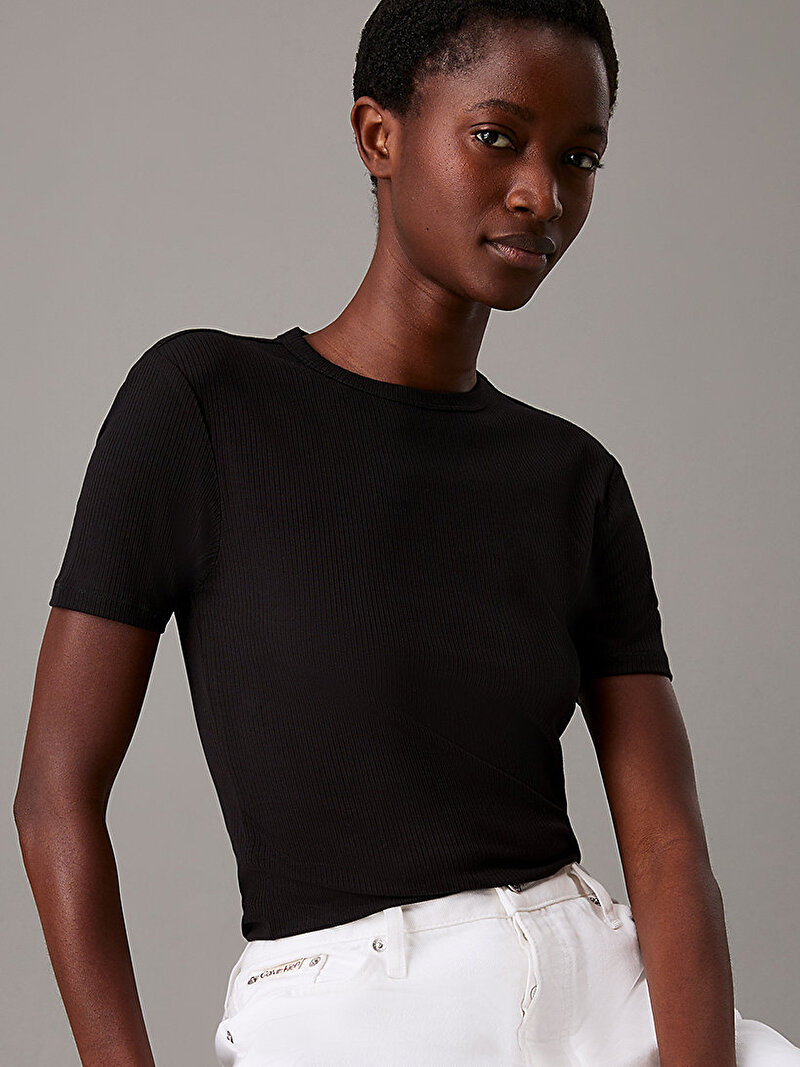 Calvin Klein Siyah Renkli Kadın Modal Rib Slim T-shirt