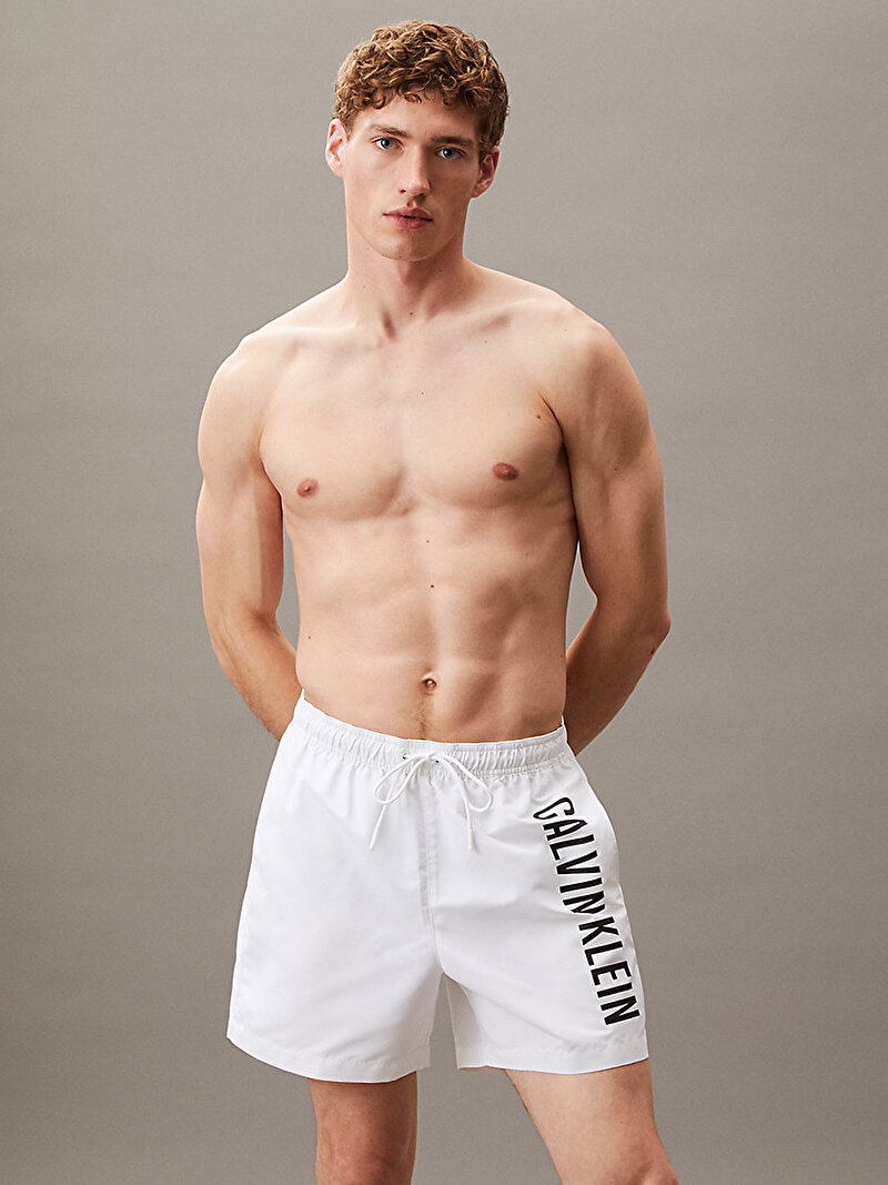 Calvin Klein Beyaz Renkli Erkek Medium Drawstring Deniz Şortu