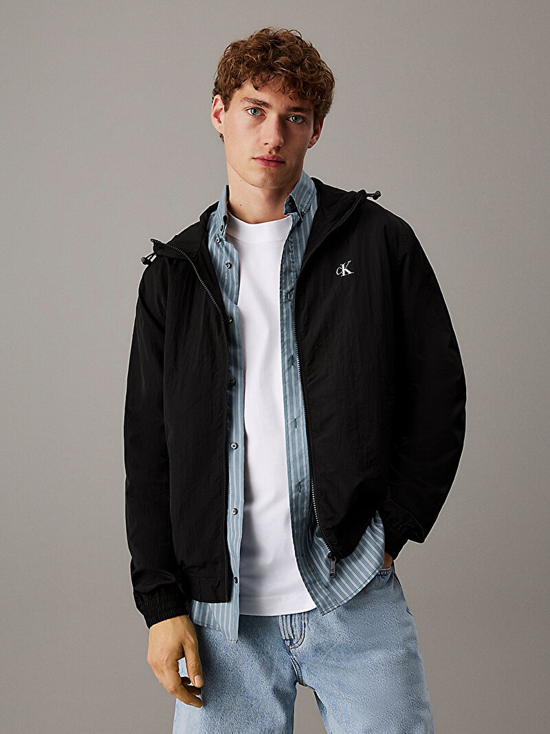 Calvin Klein Siyah Renkli Erkek Nylon Hooded Rüzgarlık Ceket