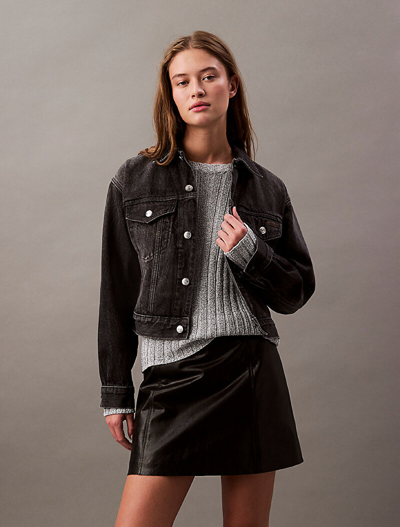 Calvin Klein Siyah Renkli Kadın 90s Trucker Black Ceket