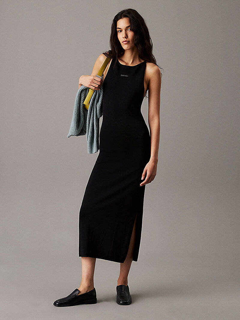Calvin Klein Siyah Renkli Kadın Placed Inst Long Elbise