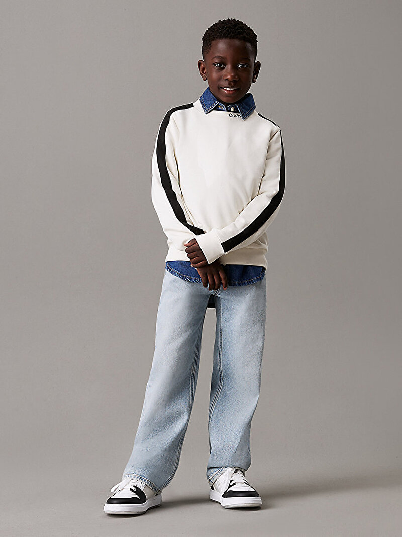 Calvin Klein Beyaz Renkli Erkek Çocuk Soft Cotton Terry Sweatshirt