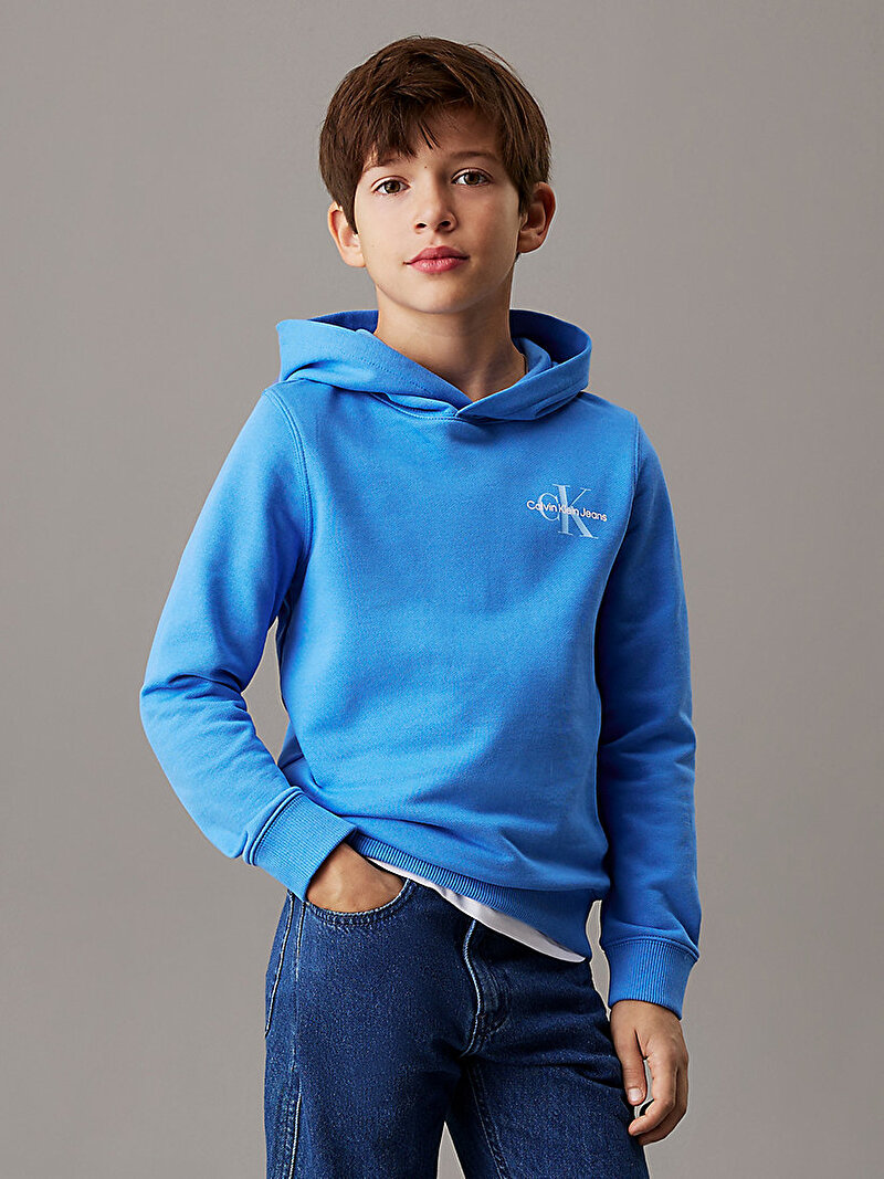 Calvin Klein Mavi Renkli Çocuk Unisex Small Monogram Hoodie