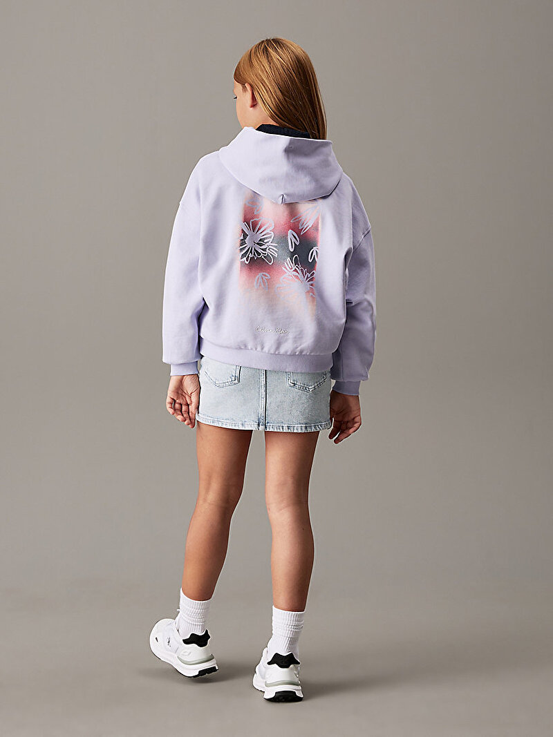Calvin Klein Mor Renkli Kız Çocuk Flower Back Graphic Sweatshirt