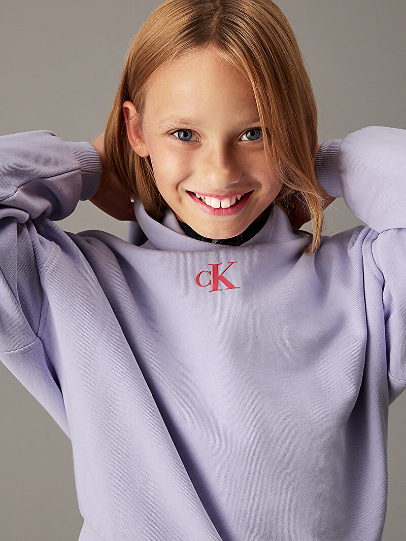 Calvin Klein Mor Renkli Kız Çocuk Flower Back Graphic Sweatshirt