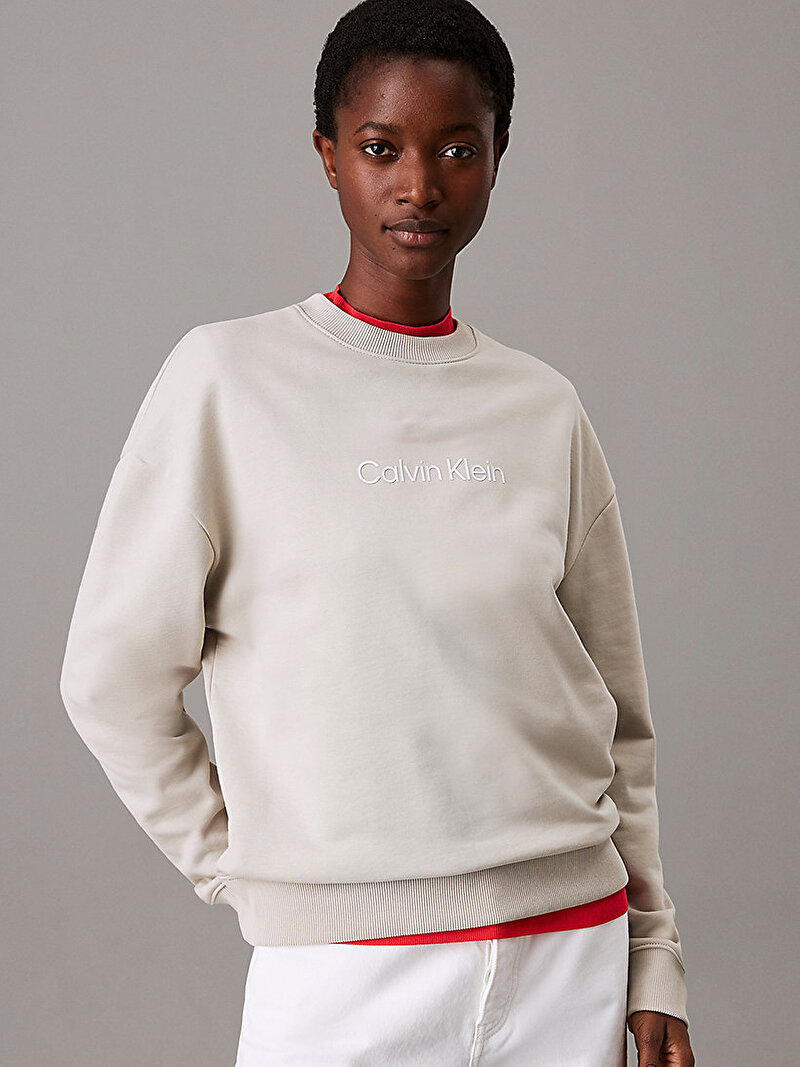 Calvin Klein Bej Renkli Kadın Hero Logo Sweatshirt