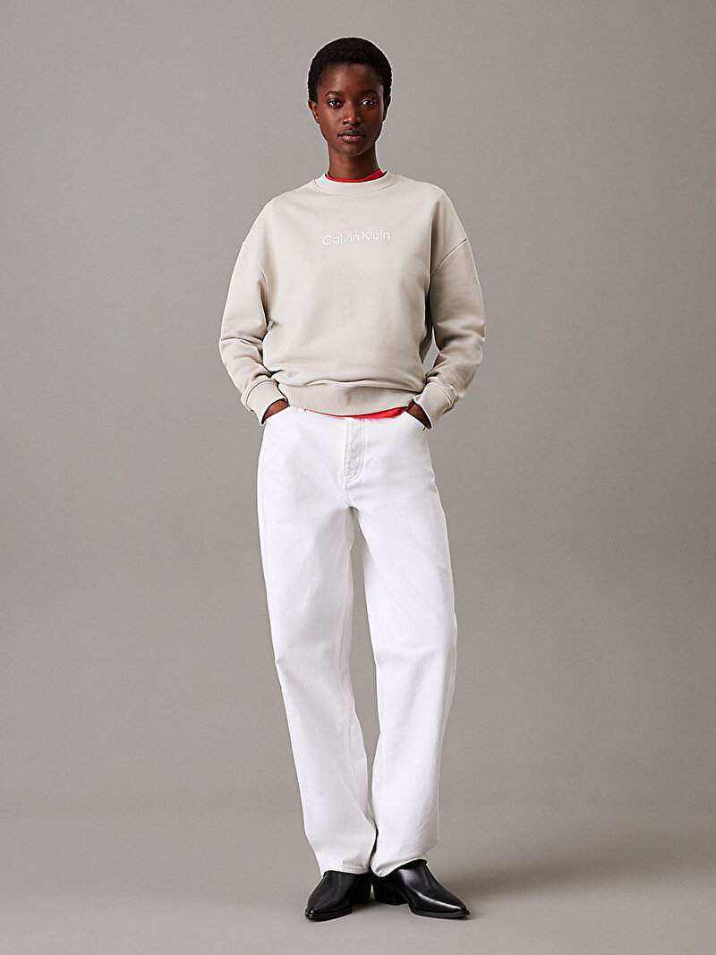 Calvin Klein Bej Renkli Kadın Hero Logo Sweatshirt
