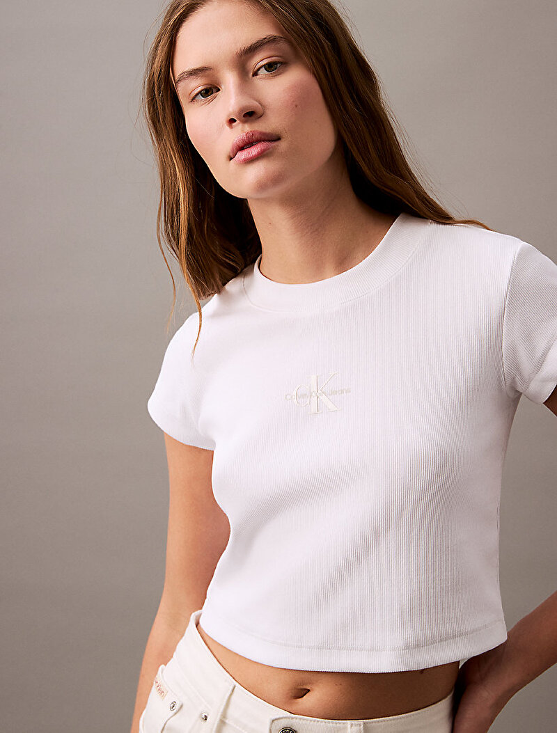 Calvin Klein Beyaz Renkli Kadın Monogram Baby T-shirt