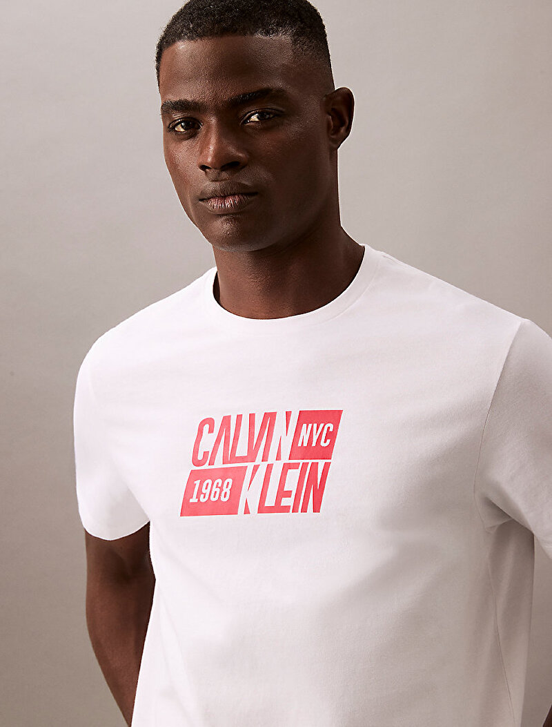 Calvin Klein Beyaz Renkli Erkek Sport Logo Classic T-shirt