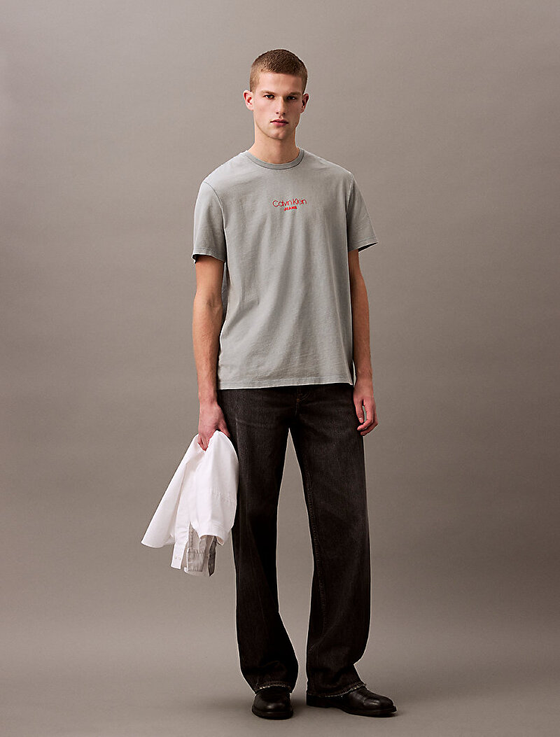 Calvin Klein Gri Renkli Erkek Acid Wash T-shirt