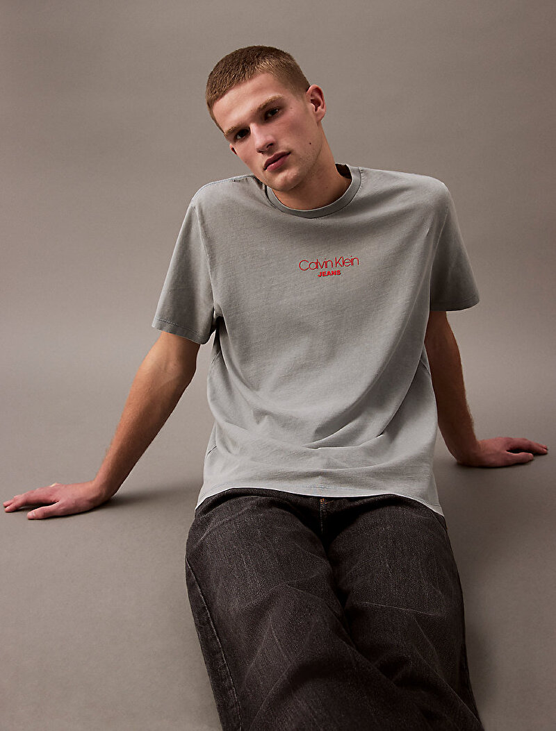 Calvin Klein Gri Renkli Erkek Acid Wash T-shirt