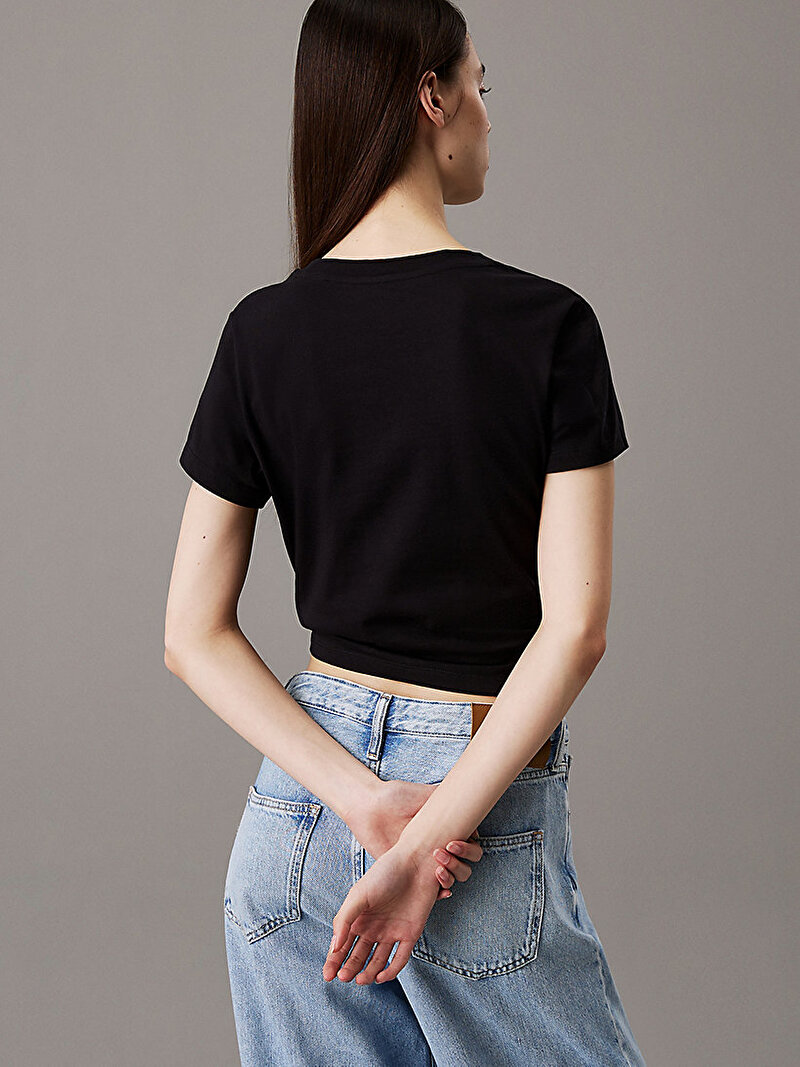 Calvin Klein Siyah Renkli Kadın Logo Neckline T-shirt