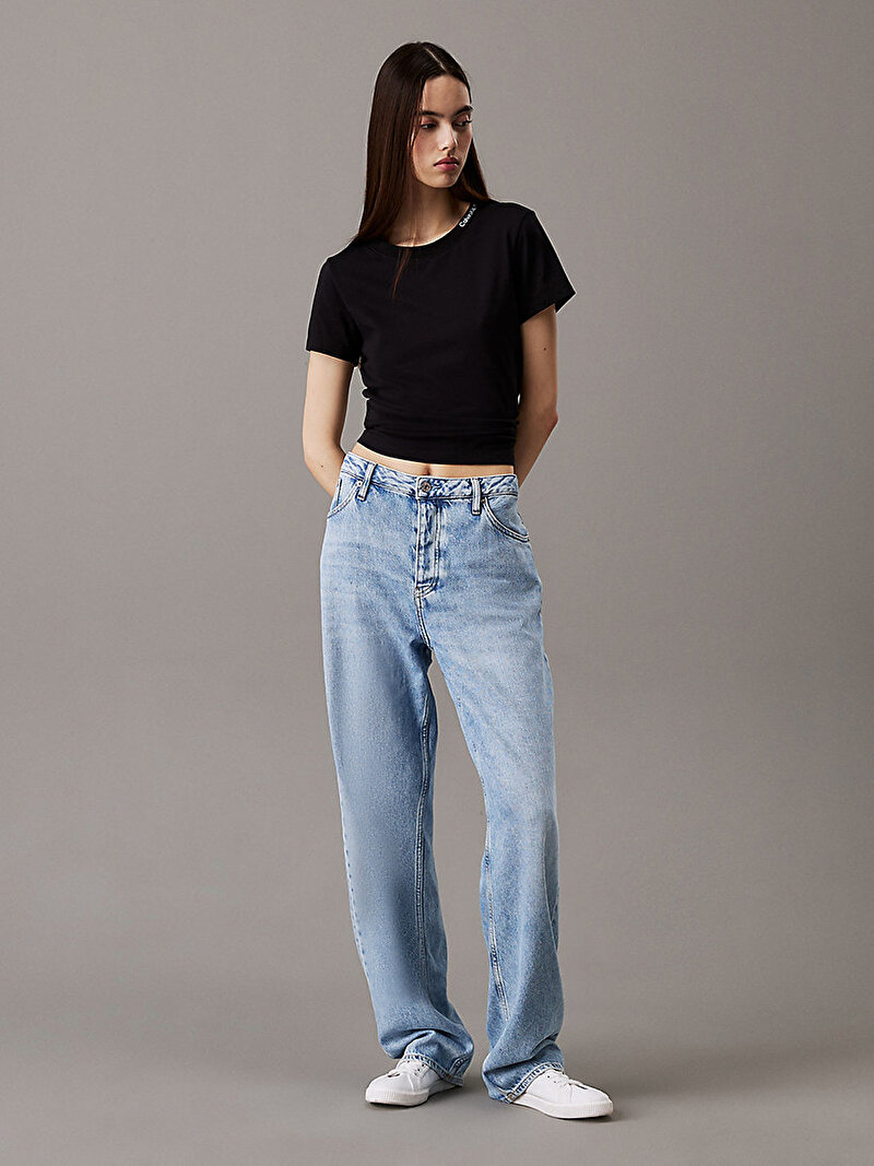 Calvin Klein Siyah Renkli Kadın Logo Neckline T-shirt