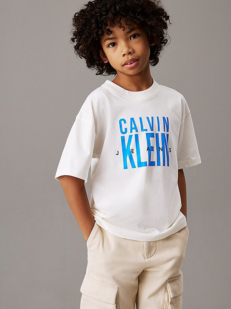 Calvin Klein Beyaz Renkli Erkek Çocuk Bold CKJ Graphic T-shirt