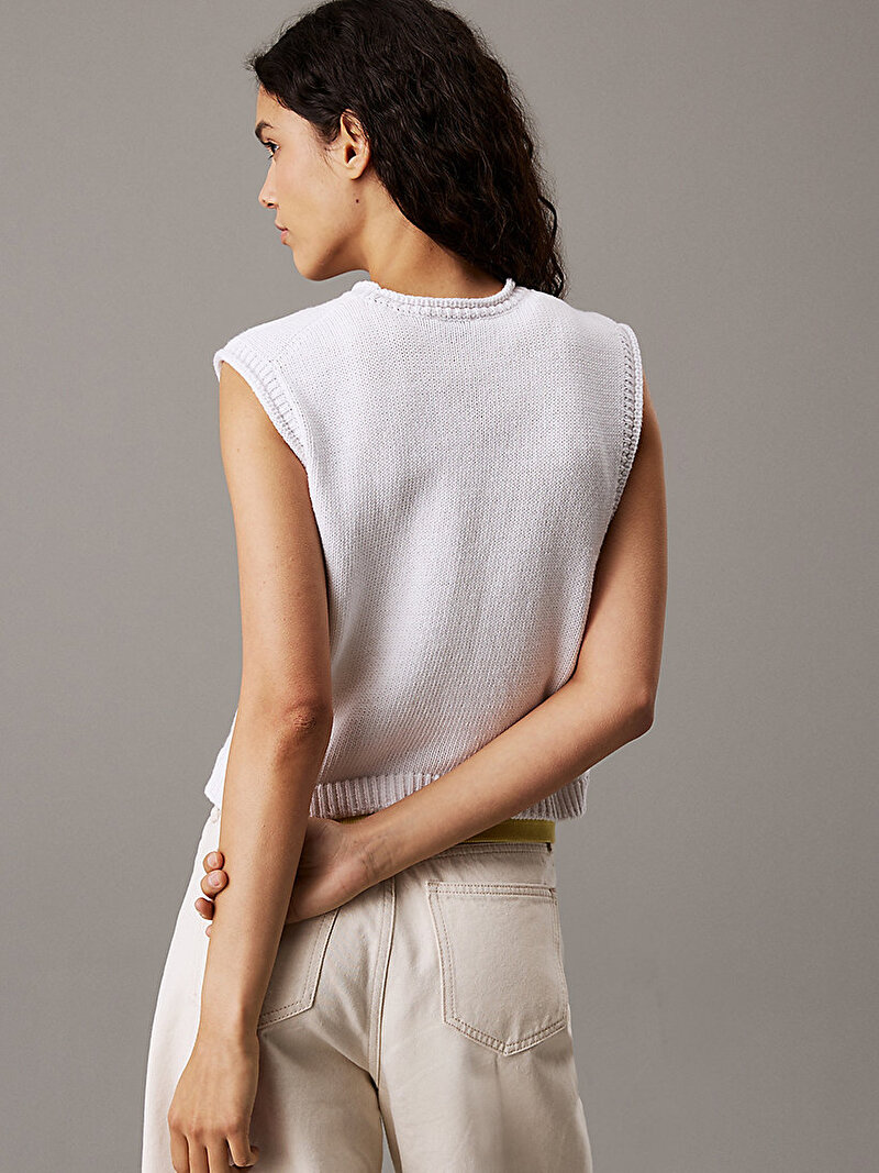 Calvin Klein Beyaz Renkli Kadın Linen Blend Loose Kazak