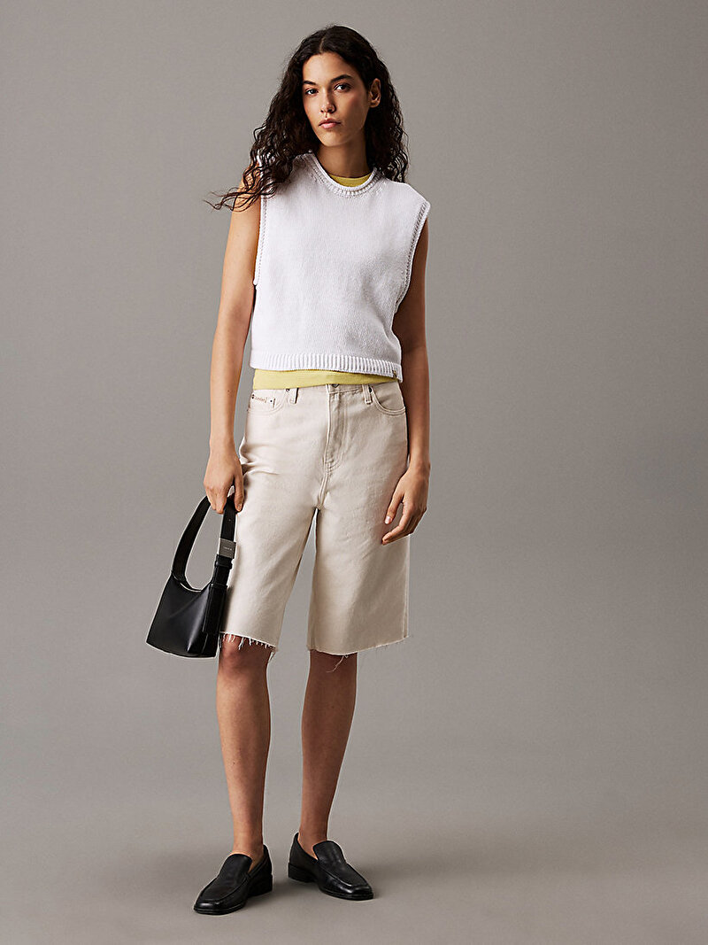 Calvin Klein Beyaz Renkli Kadın Linen Blend Loose Kazak