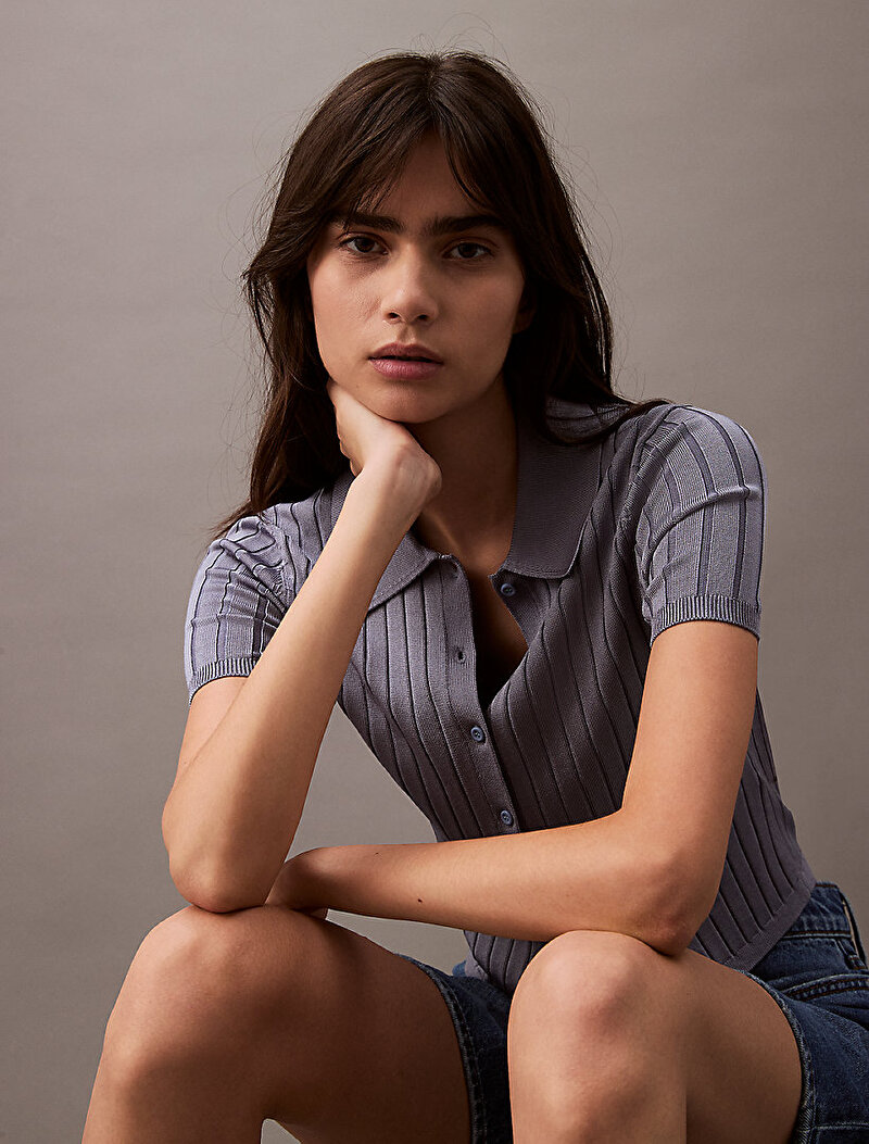 Calvin Klein Mavi Renkli Kadın Silky Cropped Baby Kazak