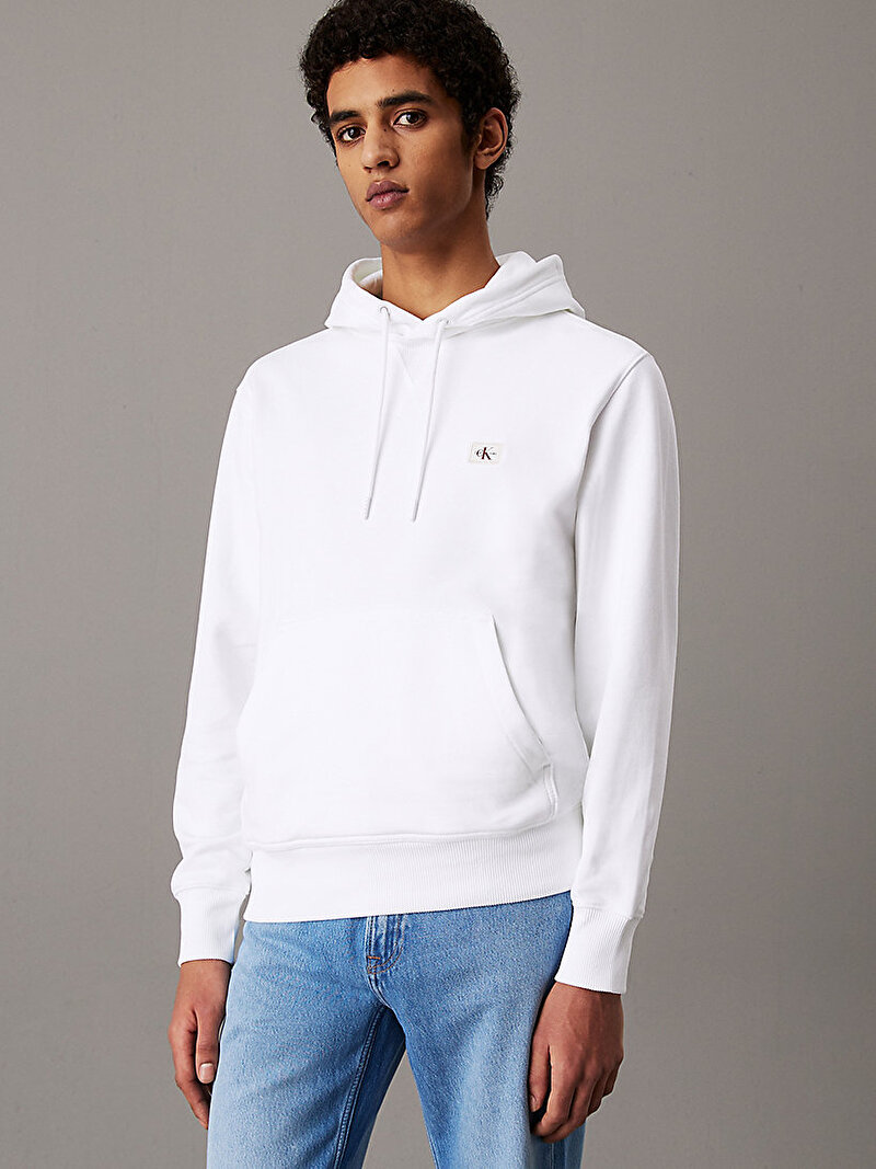 Calvin Klein Beyaz Renkli Erkek Woven Label Hoodie