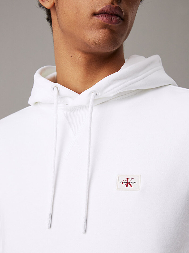 Calvin Klein Beyaz Renkli Erkek Woven Label Hoodie