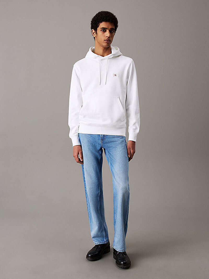 Calvin Klein Beyaz Renkli Erkek Woven Label Hoodie