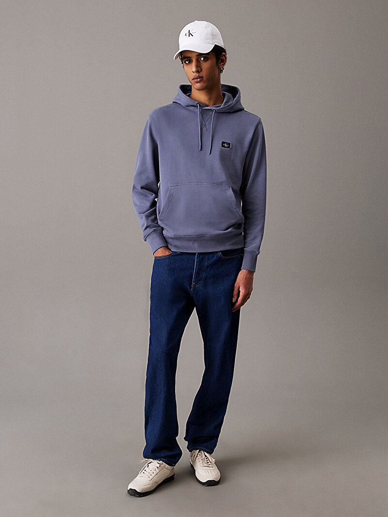 Calvin Klein Mavi Renkli Erkek Woven Label Hoodie