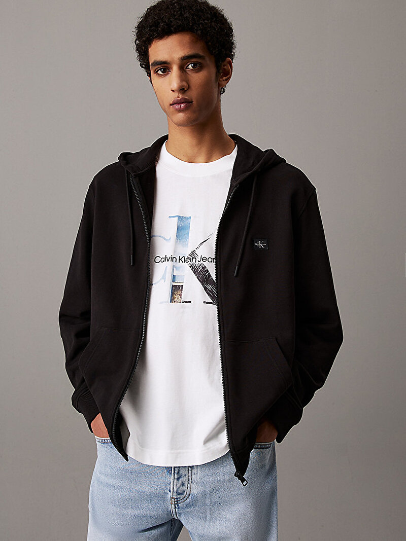 Erkek Woven Label Zip Sweatshirt