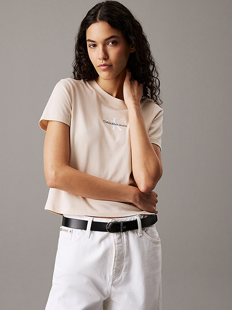 Calvin Klein Bej Renkli Kadın Monologo Baby T-shirt