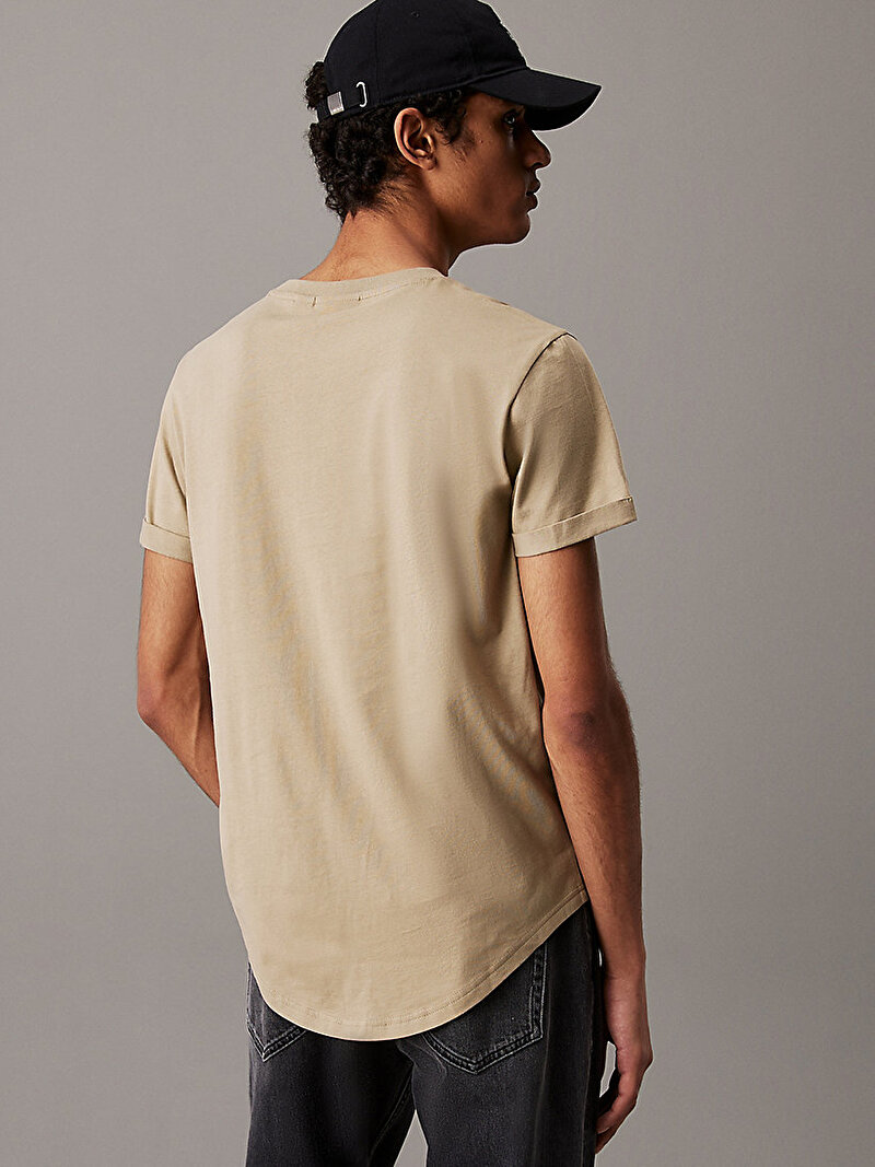 Calvin Klein Bej Renkli Erkek Badge Turn Up Sleeve T-shirt