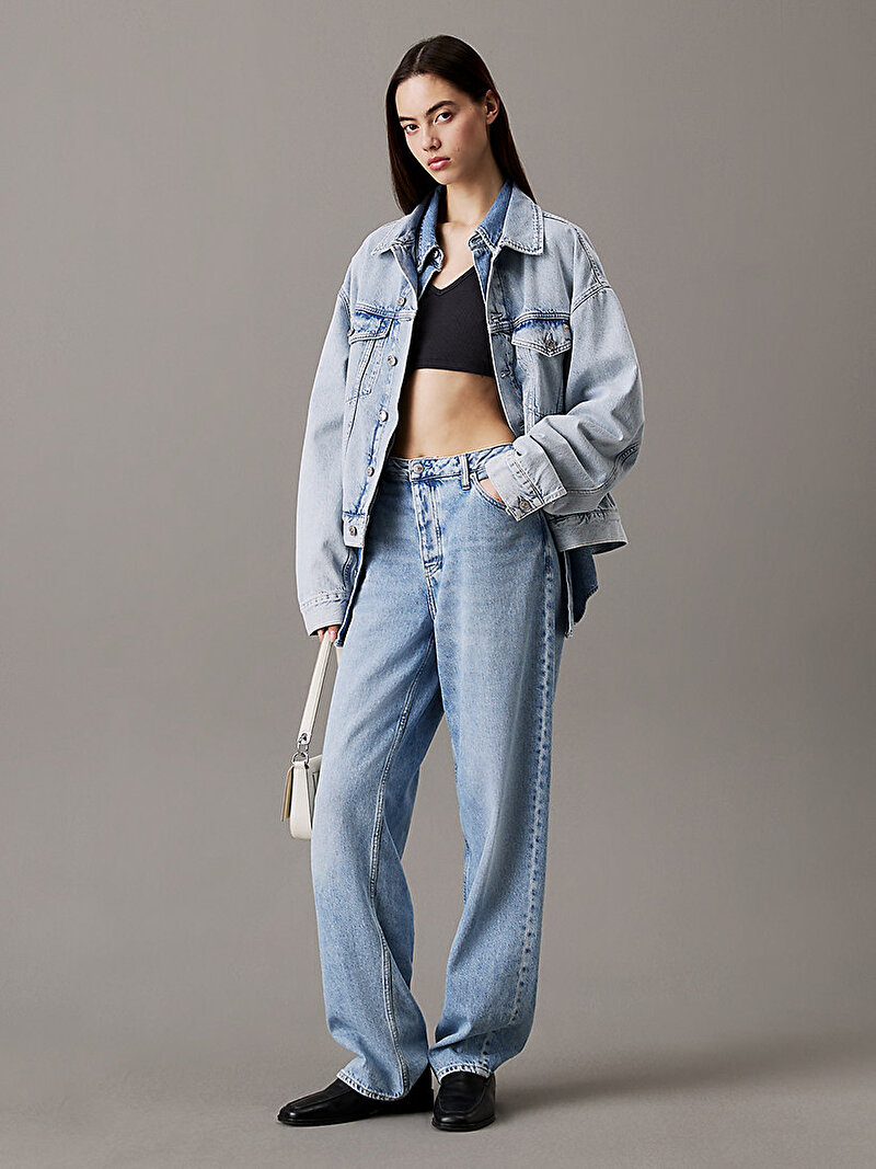 Calvin Klein Siyah Renkli Kadın Washed Woven Label Crop T-shirt