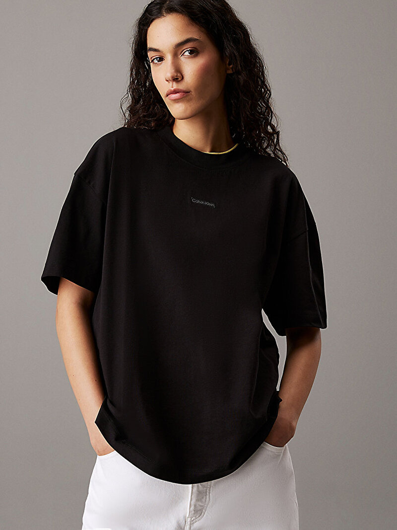 Calvin Klein Siyah Renkli Kadın Placed Institutional T-shirt
