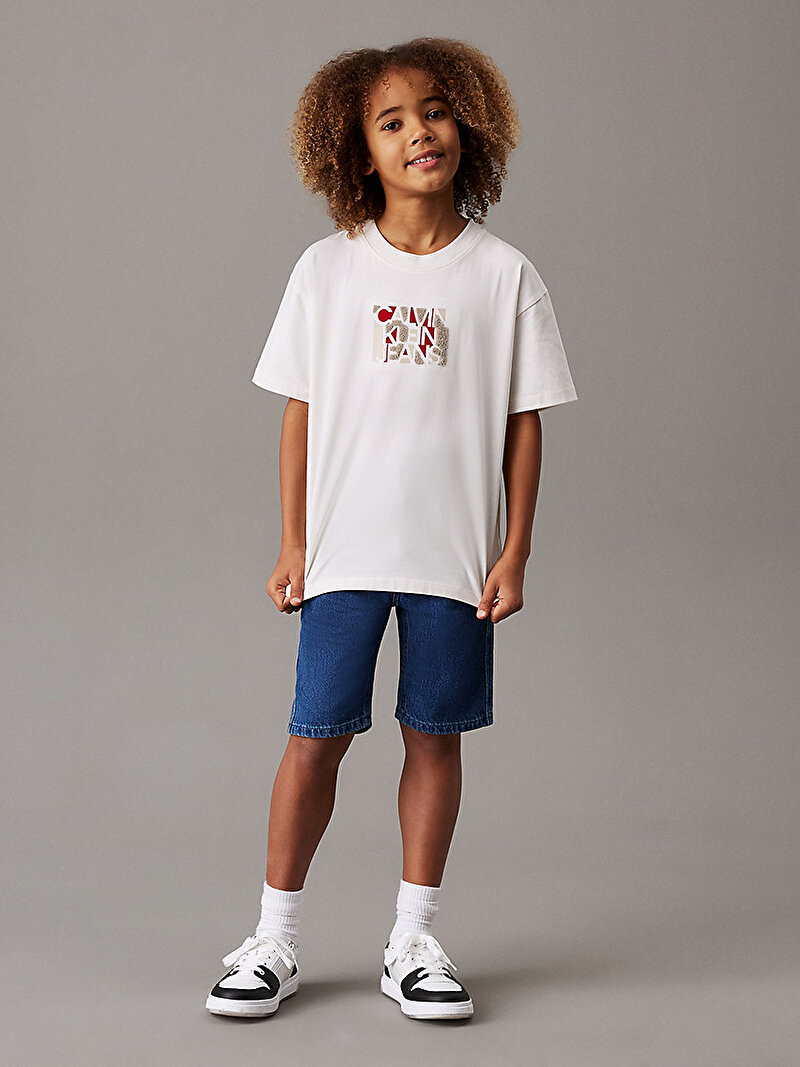 Calvin Klein Beyaz Renkli Erkek Çocuk Geo CKJ Logo T-shirt