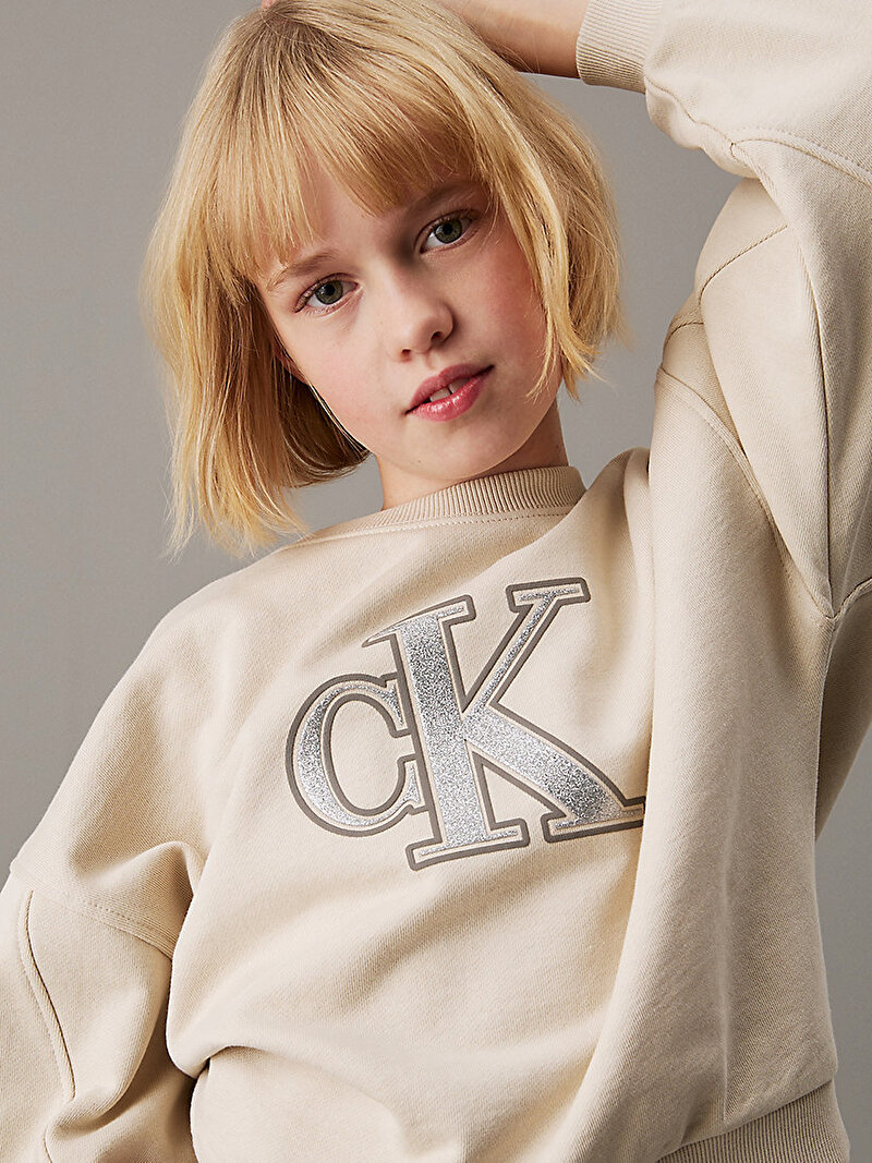 Calvin Klein Bej Renkli Kız Çocuk Metallic CK Sweatshirt
