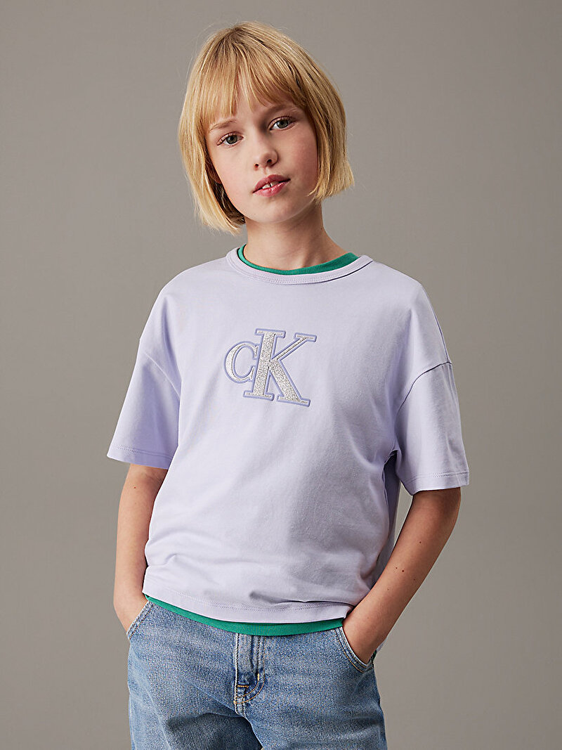 Calvin Klein Mor Renkli Kız Çocuk Metallic CK T-shirt