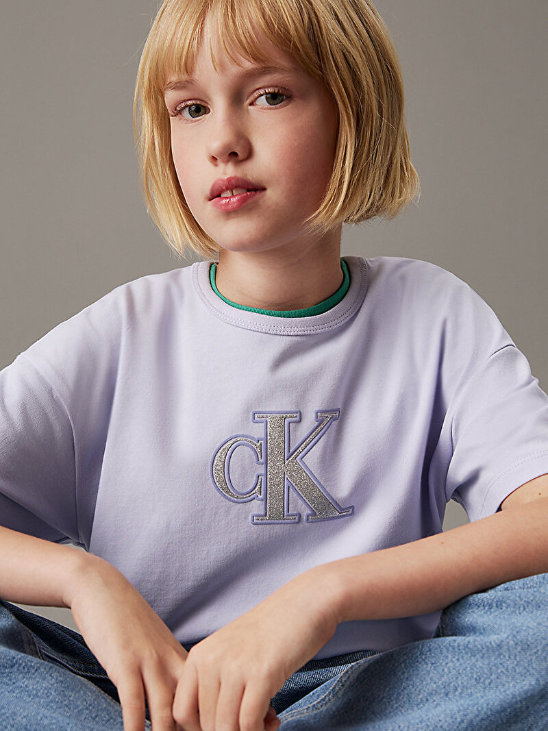 Calvin Klein Mor Renkli Kız Çocuk Metallic CK T-shirt