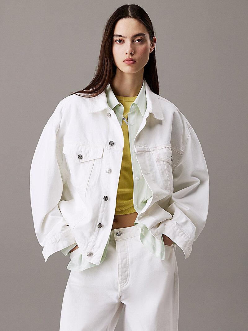Calvin Klein Beyaz Renkli Kadın Boxy Denim Ceket