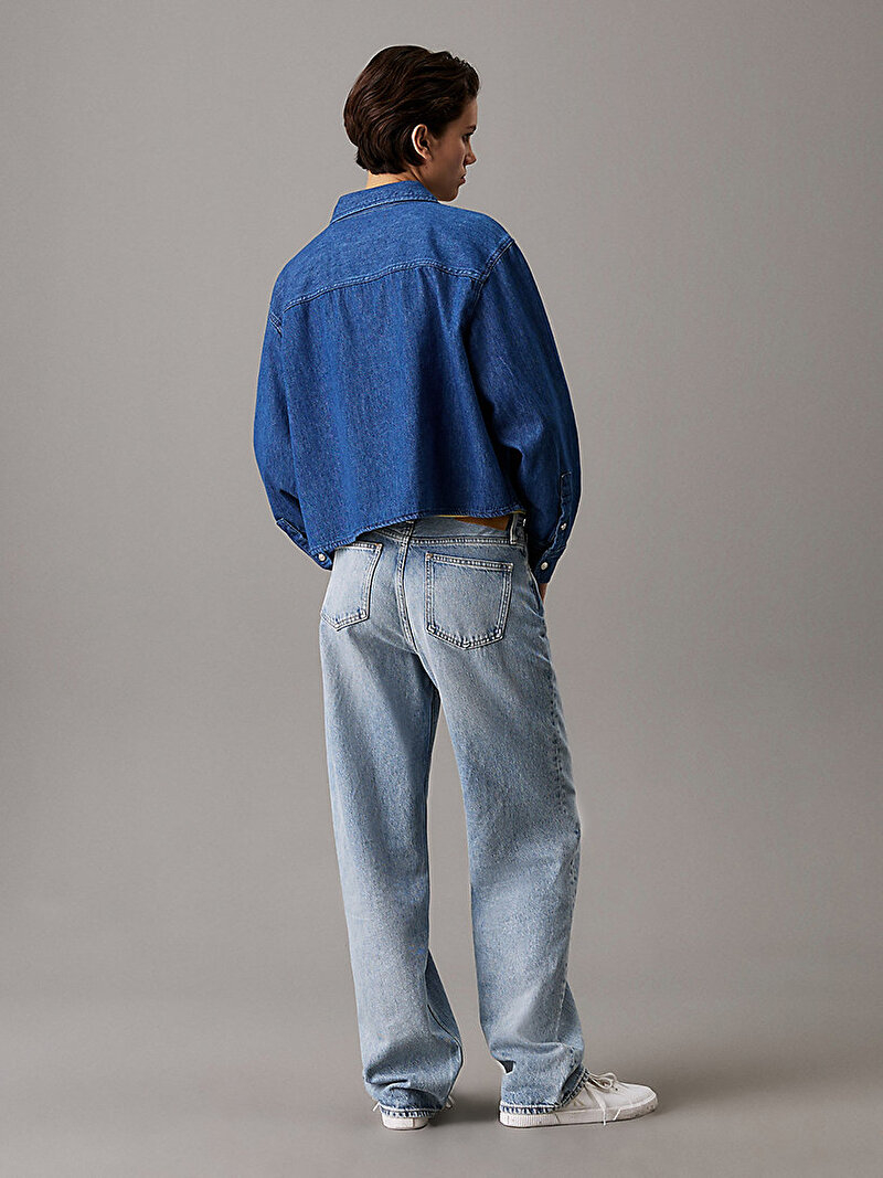 Calvin Klein Lacivert Renkli Kadın Cropped Dad Denim Gömlek