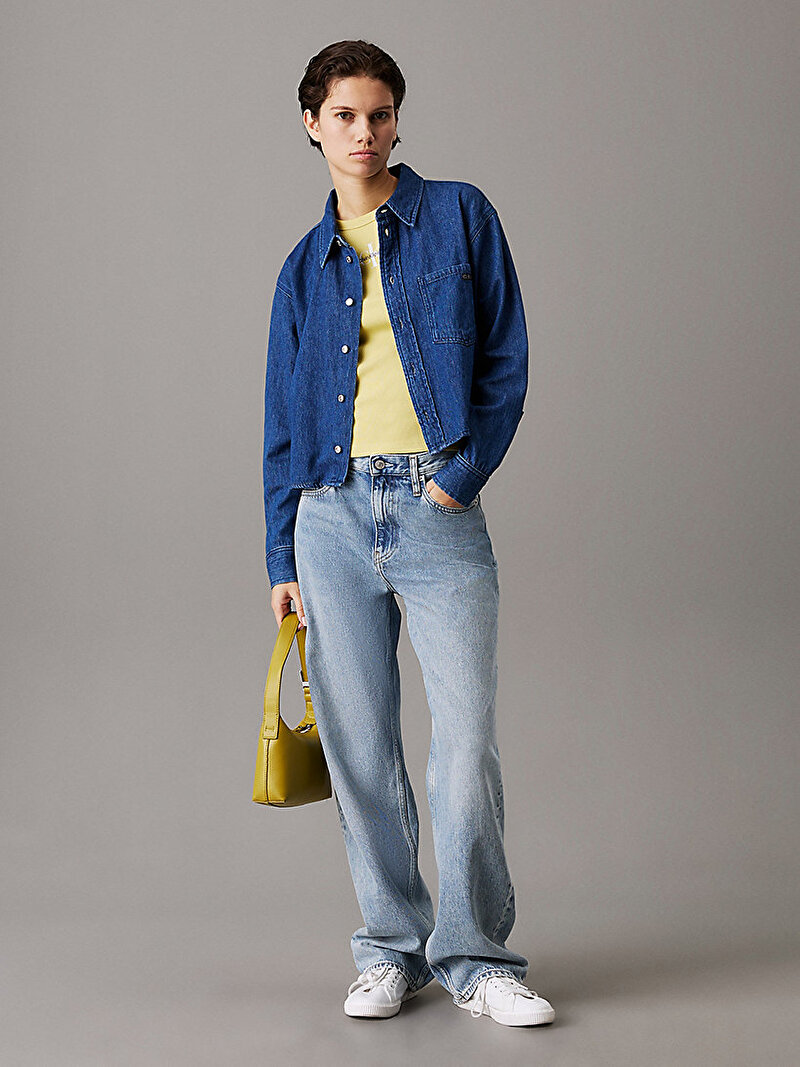 Calvin Klein Lacivert Renkli Kadın Cropped Dad Denim Gömlek