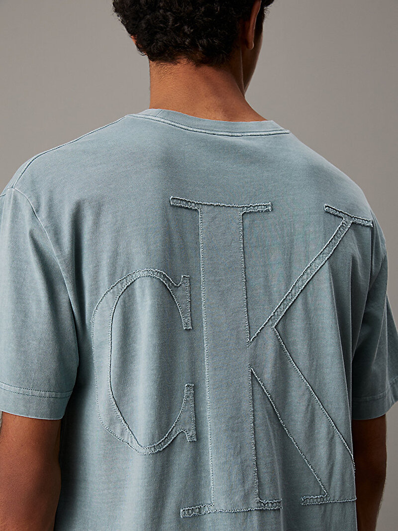 Calvin Klein Mavi Renkli Erkek Bold Washed CK Applique T-shirt