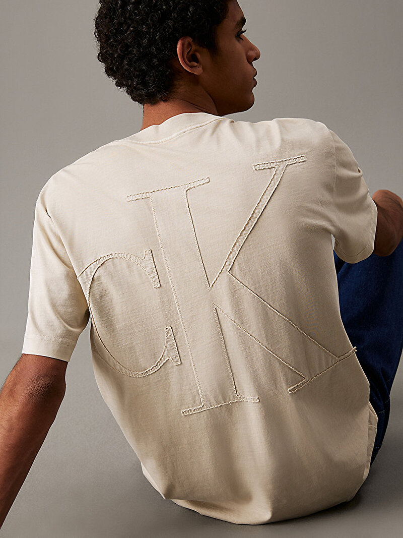Calvin Klein Bej Renkli Erkek Bold Washed CK Applique T-shirt