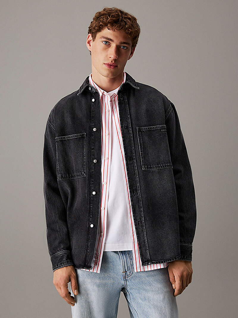 Calvin Klein Siyah Renkli Erkek Relaxed Denim Gömlek
