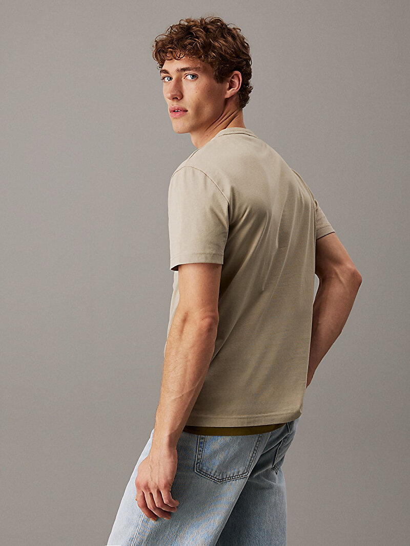 Calvin Klein Bej Renkli Erkek Raised Editorial Logo T-shirt