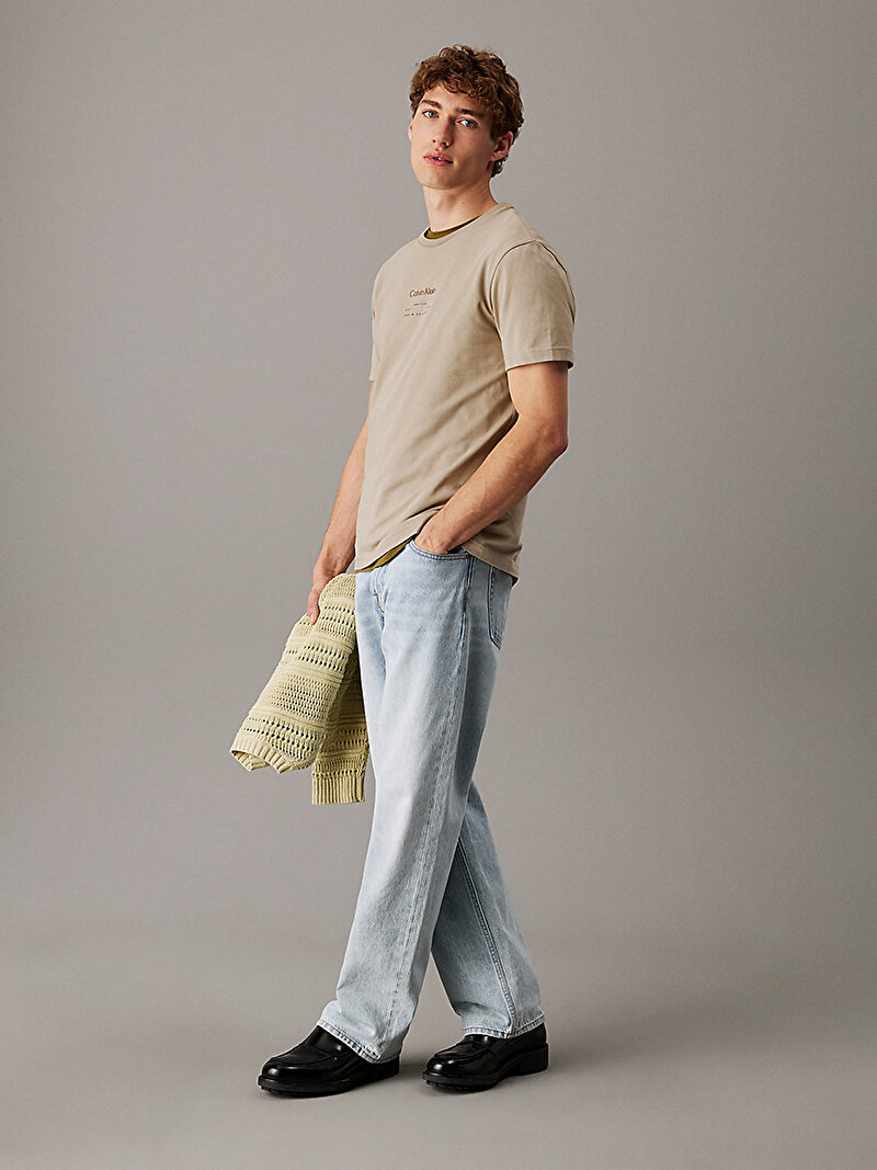 Calvin Klein Bej Renkli Erkek Raised Editorial Logo T-shirt