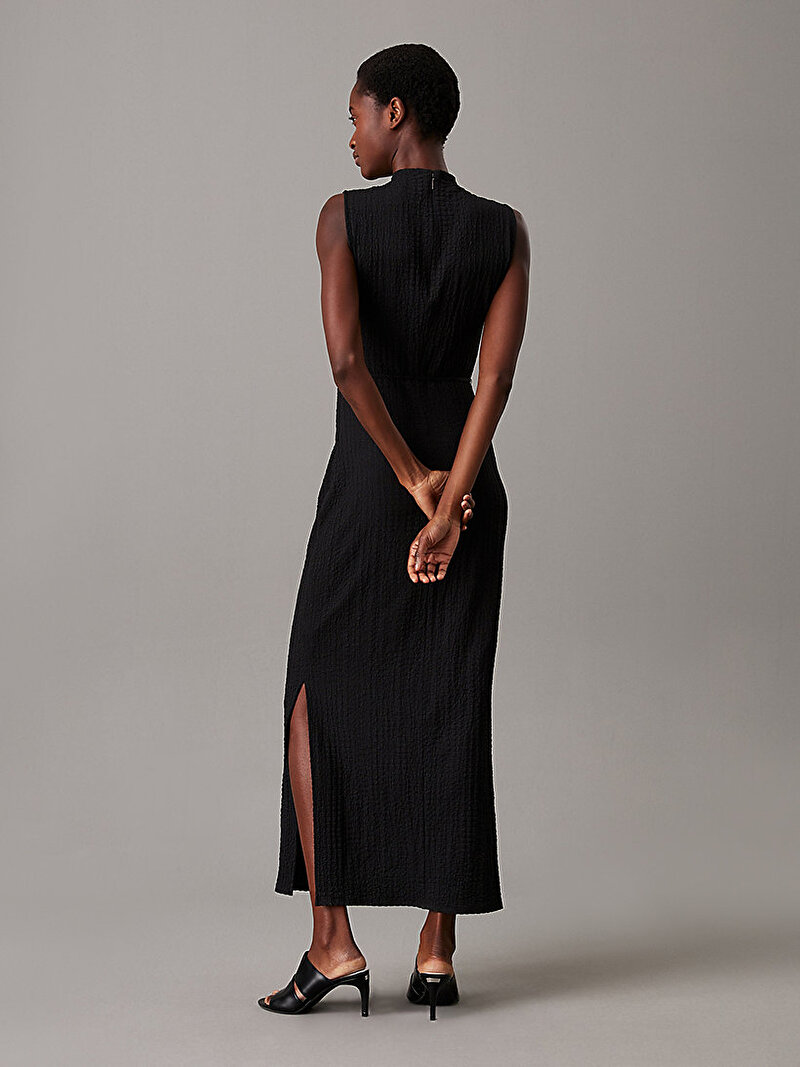 Calvin Klein Siyah Renkli Kadın Crinkle Jersey Ankle Elbise