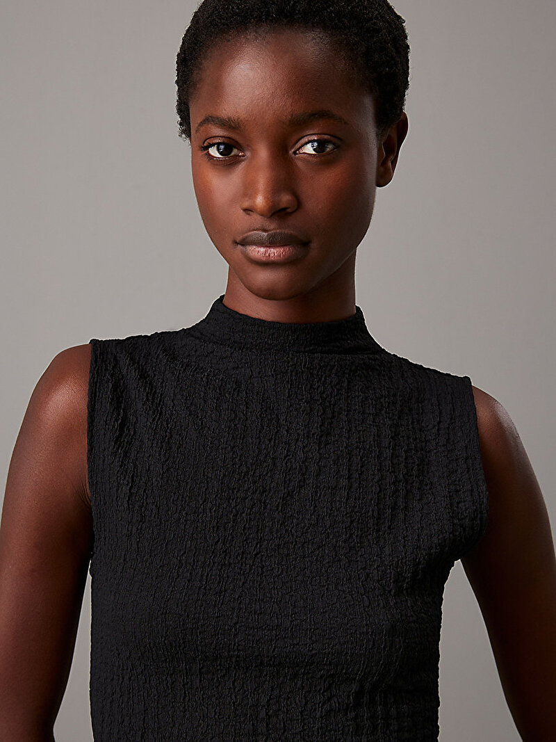 Calvin Klein Siyah Renkli Kadın Crinkle Jersey Ankle Elbise