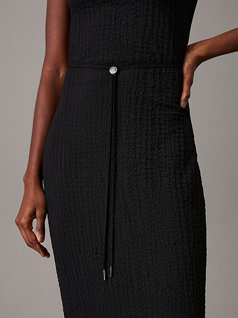 Calvin Klein Siyah Renkli Kadın Crinkle Jersey Ankle Elbise